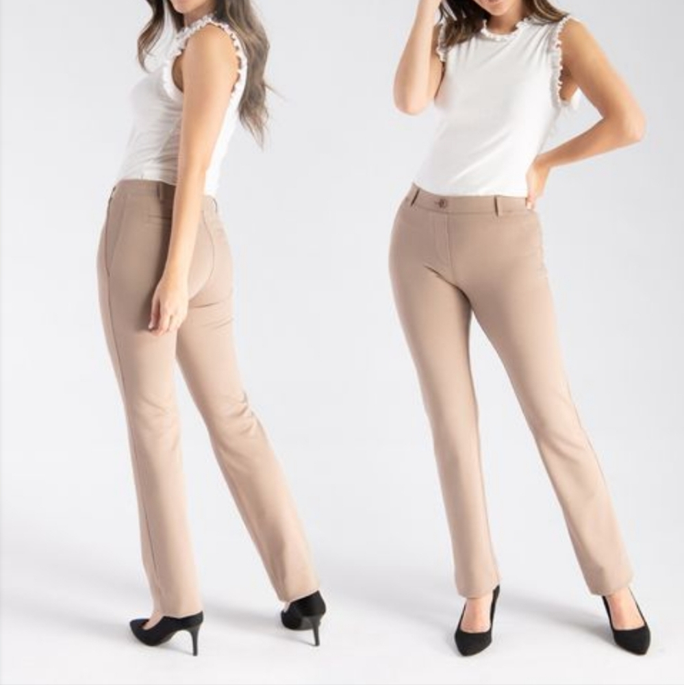 Betabrand Women's Straight Leg Pants in Beige